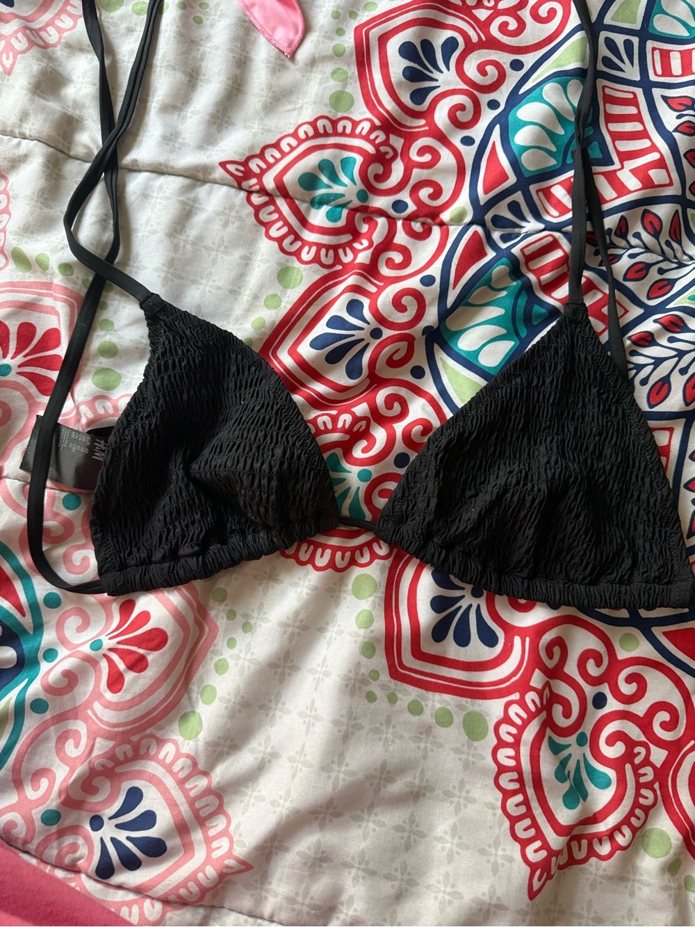 H&M Black Textured Triangle Bandeau Bikini